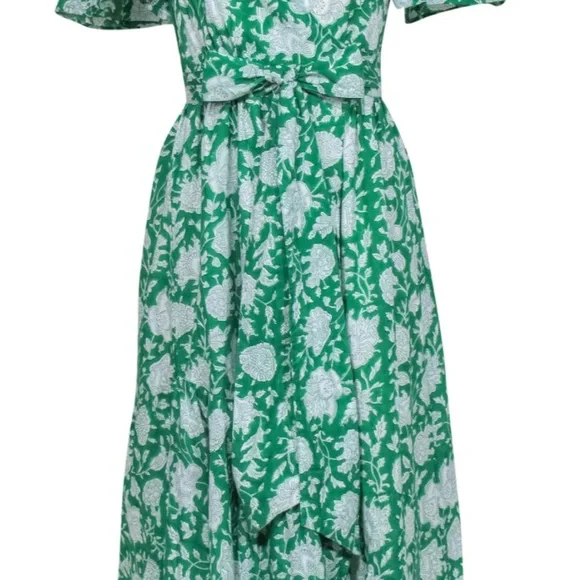 Mille Green Floral Print Cotton Wrap Maxi Helena Dress Sz M - Picture 5 of 9